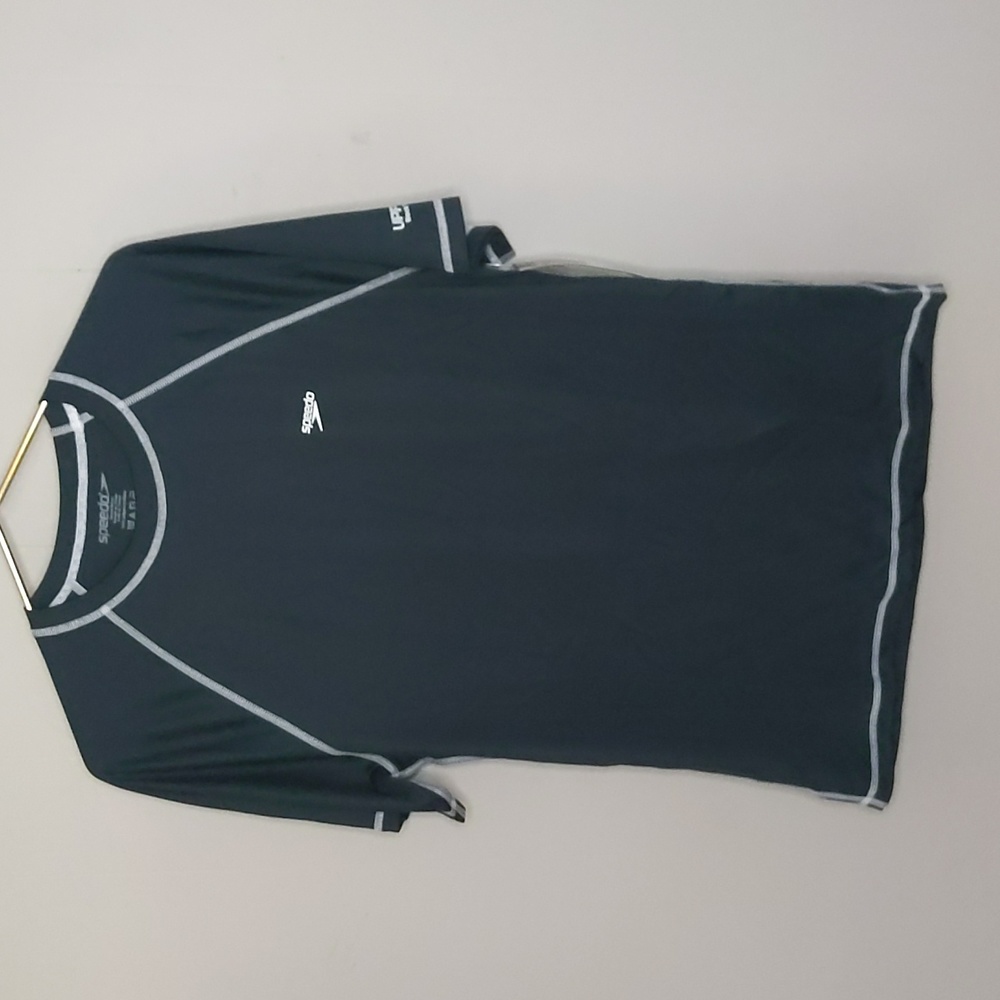 Speedo Black Short Sleeve Swim Tee with Gray Trim